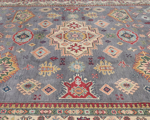 8x10 Gray Kuba Afghan Hand Knotted Wool Area Rug